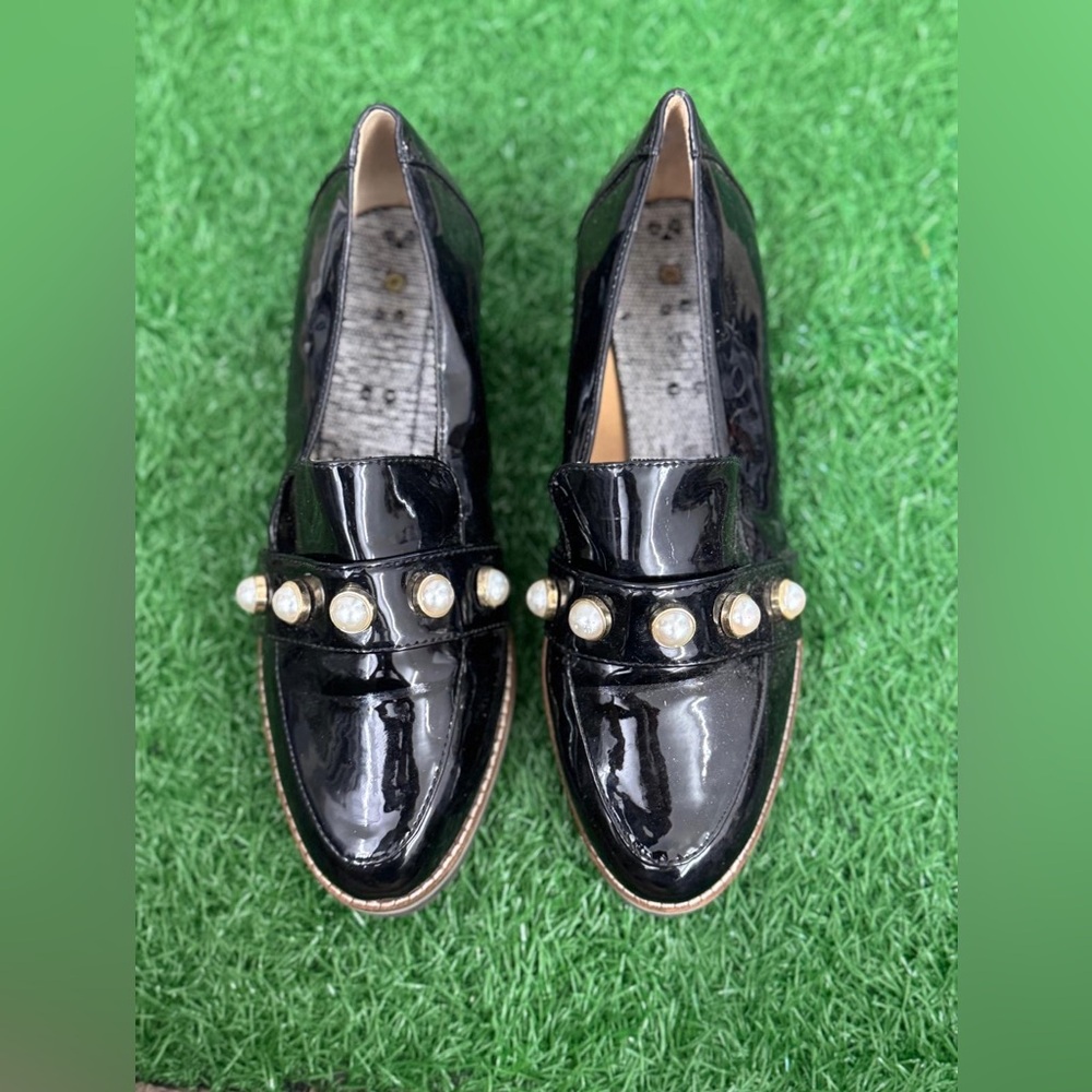 Alex Marie Elegant Black Loafers with Pearl Detailing Size 7.5